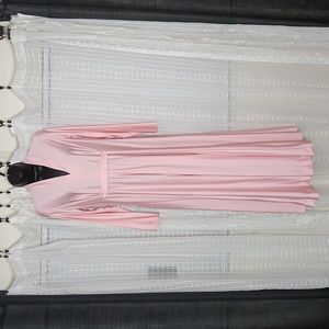 Vintage Midcentury 50's 60's Blush Pink Maxi Formal V-Neck Prom Dress Gown SzL